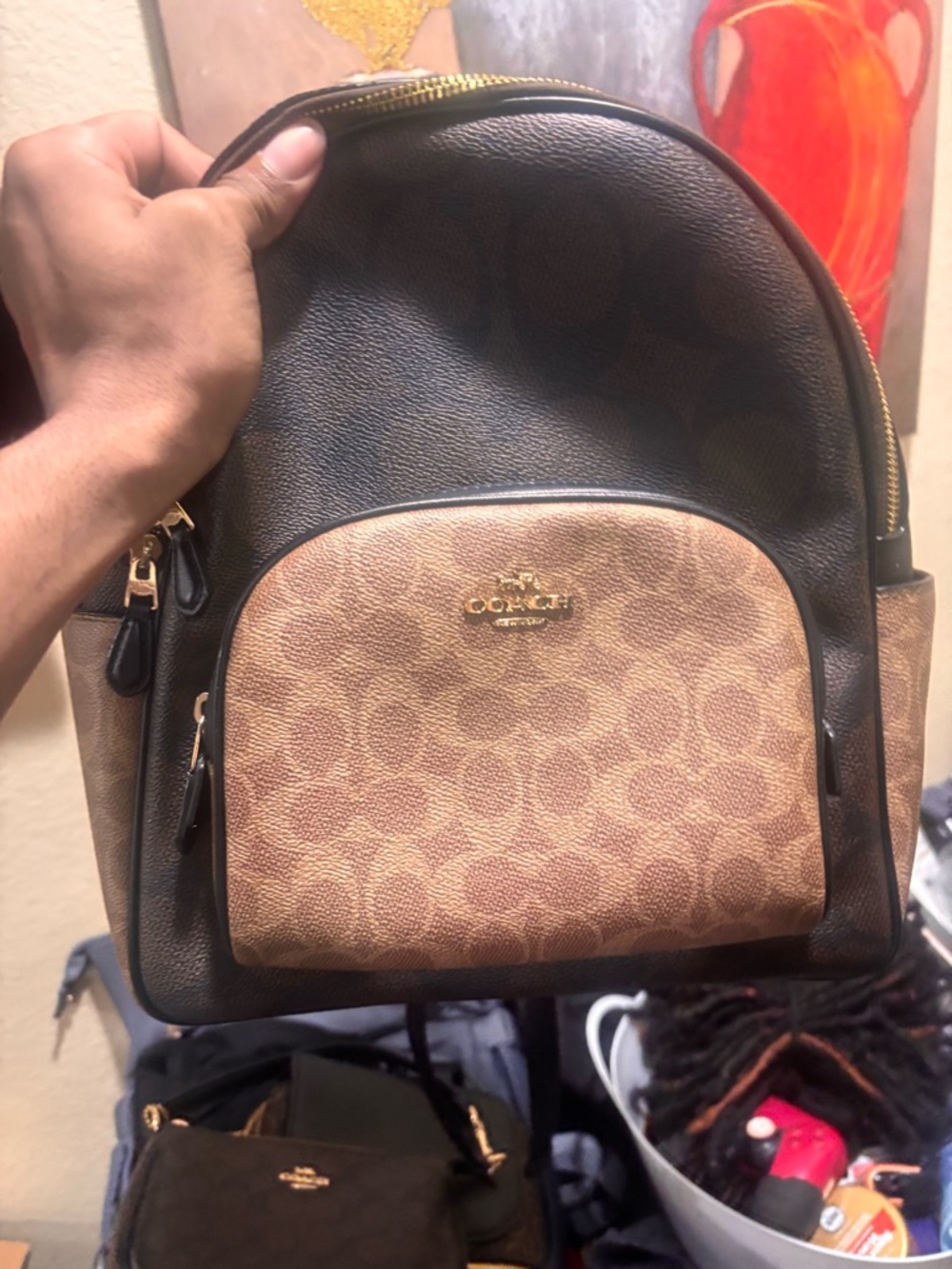 Coach Brown Signature Zip-Around Wallet with Gold Logo - Picture 3 of 4